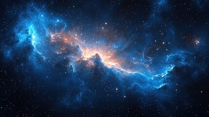 Wall Mural - Under the deep night sky, the blue and orange nebulae spread out brilliantly, and the stars twinkle in between, constructing the mysterious beauty of the vast universe

