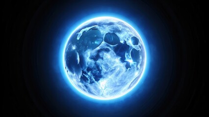 Wall Mural - full blue lunar halo glowing in the sky with a super moon isolated on a dark black background at mid