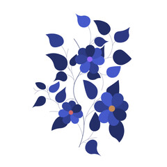 Blue flowers with leaves vector illustration. Printable and editable