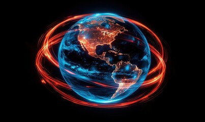 Poster - glowing earth with dynamic energy circles representing global connectivity and technology