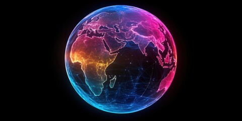 Poster - Colorful digital globe with network connections showcasing Africa and Asia