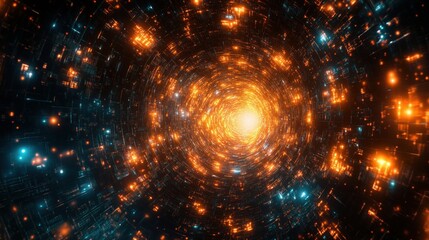 Poster - futuristic tunnel of light with glowing particles and vibrant colors