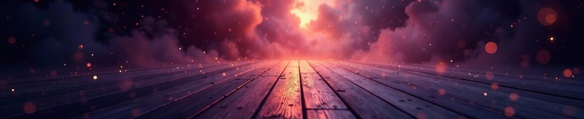 dark wood floor bathed in ethereal cosmic light, ethereal, background, universe