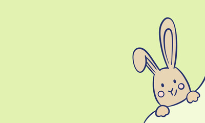 Aufkleber - Cute minimalist adorable vector rabbit cartoon banner design, empty greeting template concept