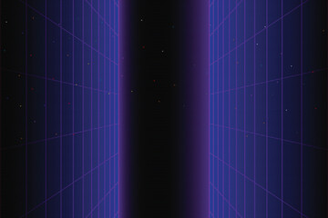 Leinwandbilder - Retro sci-fi background. 80s futuristic grid. Digital cyber texture. Perfect for 80s style design. 3D illustration.