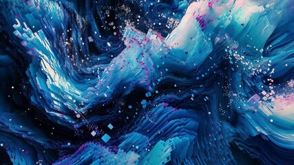 Poster - Electric blue waves collide in abstract chaos, creating a mesmerizing display that captures the essence of movement and fluidity in a digital landscape at night