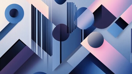 Poster - Abstract geometric composition featuring various shapes and colors, creating a modern artistic background