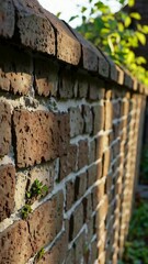 Poster - Sunlit brick wall: dynamic focus on textures and natural growth