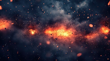 Poster - A dynamic cosmic explosion with fiery sparks and dark space background, illustrating the power of celestial events