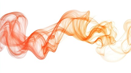 Poster - Abstract flowing smoke waves in vibrant orange and red hues against a white background, creating a dynamic visual effect