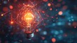 © Aysel - Glowing polygons light bulb and network holograms over a blurred blue futuristic background. Concept of a bright idea and creativity. Toned image double exposure