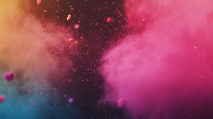 Poster - Bright clouds of powder burst in vivid colors against a black backdrop, creating an artistic display of movement and energy filled with excitement and creativity