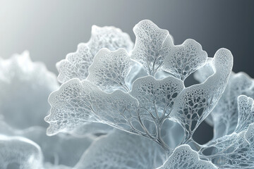 Poster - Intricate, ethereal fractal artwork resembling delicate, interconnected leaves or a network of veins.