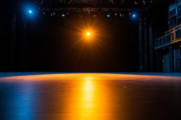 Aufkleber - A spotlight shines brightly in the center of a dark stage, highlighting the empty space and generating a sense of excitement for an upcoming performance