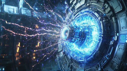 Poster - Futuristic Power Generator with Cybernetic Energy Flow and Sparks
