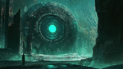 Poster - Mysterious Alien Generator Floating Inside a Dimly Lit Cave