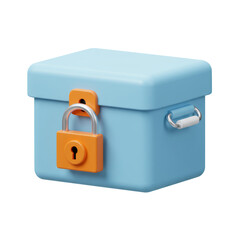 Poster - Light Blue Locked Box with Orange Padlock 3D Rendering