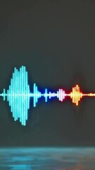 Poster - Colorful neon soundwave display reflecting on glossy surface in dynamic progression
