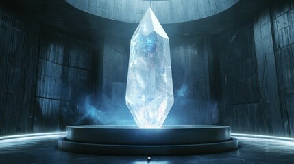 Poster - Futuristic Quantum Crystal Generator in Enigmatic Floating Chamber