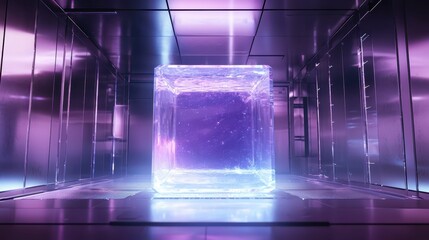 Poster - Floating Quantum Crystal Generator in Futuristic High-Tech Environment