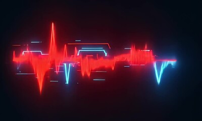 Wall Mural - Abstract Digital Cyberpunk Neon Pulse Graphic With Red And Blue Lines On Dark Background