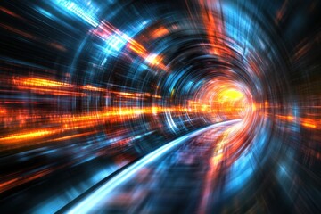 Poster - Colorful abstract representation of light streaks in a futuristic tunnel at high speed