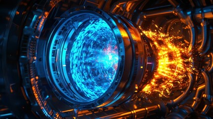 Poster - Pulsating Core Generator with Neon Effects and Spaceship Elements