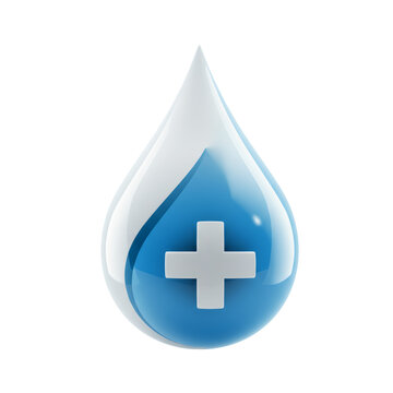 Blue Water Drop with White Plus Sign Medical Icon