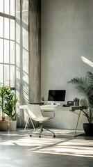 Poster - Bright Modern Office Space with Sunlit Interiors and Green Plants