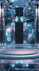 Poster - Futuristic Empty Stage with Podium in a Modern Design Environment