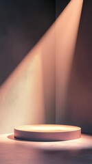 Poster - Elegant Minimalist Podium on Empty Stage with Soft Light Beam
