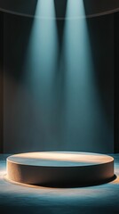 Poster - Empty Stage with Podium Under Dynamic Light Angles for Presentations