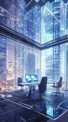 Poster - Futuristic Modern Office Space with Visionary Urban View