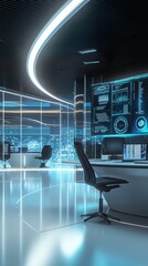 Poster - Futuristic Modern Office Space with Digital Innovation Elements