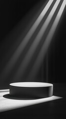 Poster - High Contrast Empty Stage with Podium and Dramatic Light Rays