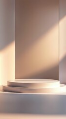 Poster - Minimalist Empty Podium Scene with Soft Light and Abstract Background