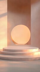 Poster - Minimalist Empty Stage with Podium and Circular Backdrop Scene