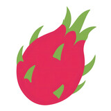 Ripe dragon fruit with green leaves on transparent background
