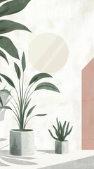 Poster - Minimalist Garden Scene with Clean Lines and Soft Color Palette
