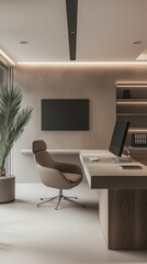 Poster - Modern Minimalist Office Space with Elegant Design and Lighting