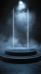 Poster - Moody Empty Stage Podium with Mysterious Fog and Dramatic Lighting