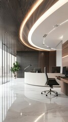 Poster - Sleek Modern Office Space with Streamlined Curves and Design Elements