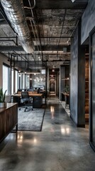 Poster - Modern Urban Office Space with Industrial Accents and Sleek Design