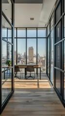 Poster - Modern Urban Office Space with Minimalist Design and City View