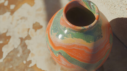 Poster - Unique ceramic vase with multicolored marbling for artistic home decor