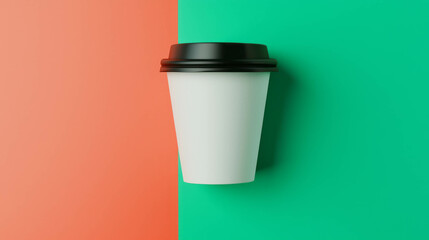 Poster - Modern minimalist coffee cup on colorful split background for design projects