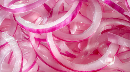 Poster - Close-up of thinly sliced red onions for culinary use