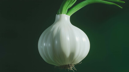 Aufkleber - Single white onion on dark green background for culinary design and kitchen decor