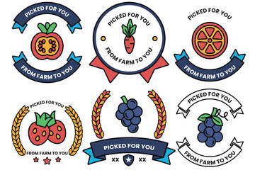 Wall Mural - set of illustrations in the concept of a vegetable and fruit shop in line drawing style