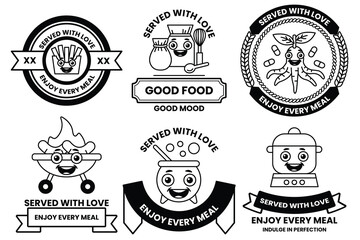 Wall Mural - set of illustrations in the concept of a food shop in line drawing style